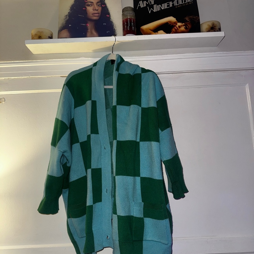 Dressed In LaLa Green and Blue Checkered Women's Sweater
